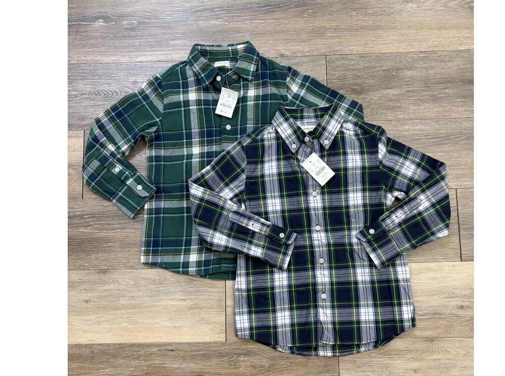 Crewcuts Boys Plaid Button Down Shirt Lot 2 NWT Size 4/5 Green Blue